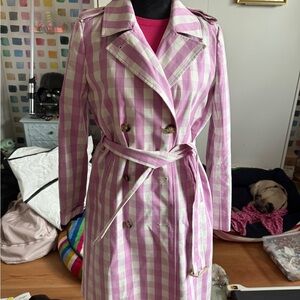 J.Crew Pink and White Checkered Trench Coat